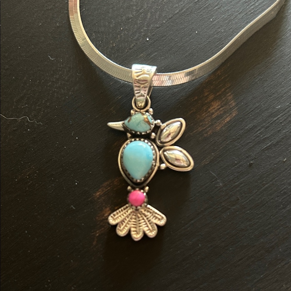 Silver and Turquoise Bird Pendant Necklace